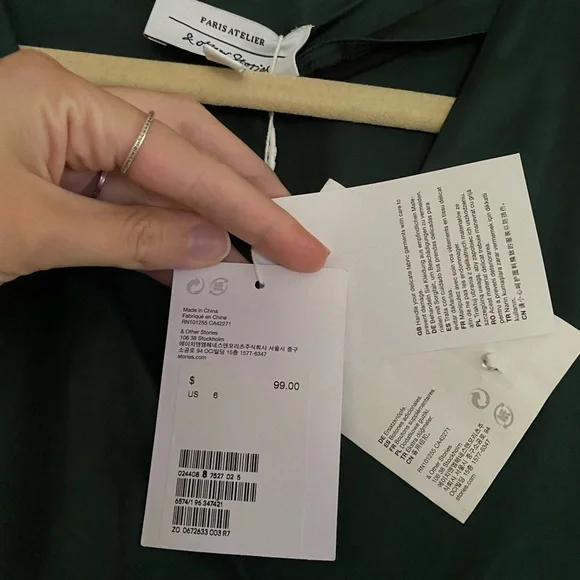 & Other Stories Plunging Green Satin Silk Dress NWT - Picture 5 of 5